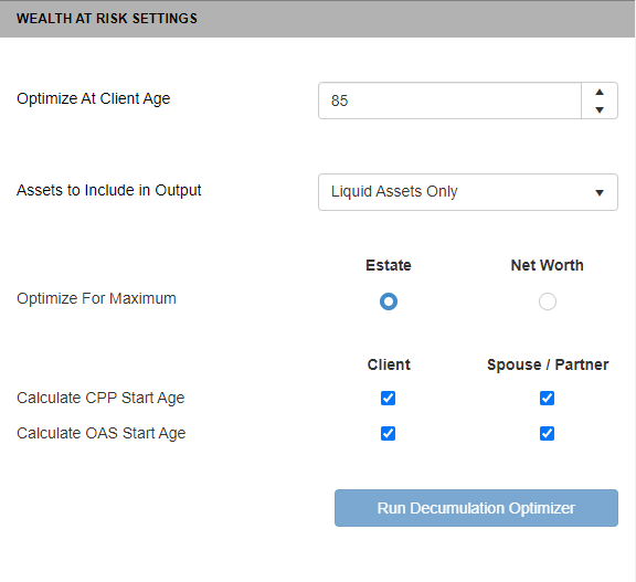 Decumulation UI - Wealth at Risk settings