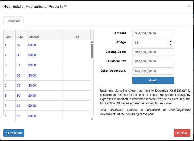 Fixed Asset UI - Real estate : Recreational property