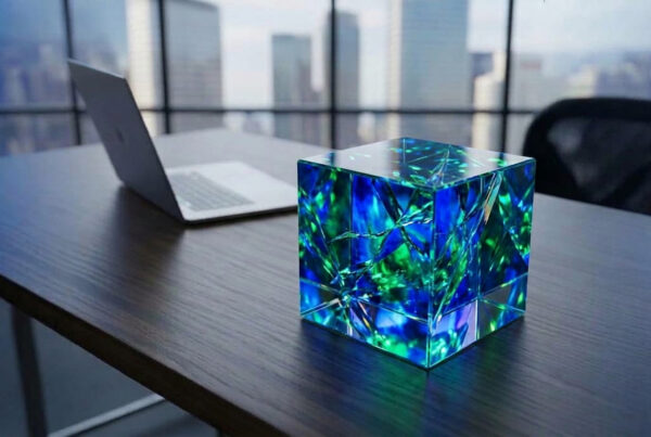 technological cube on the business owner desktop